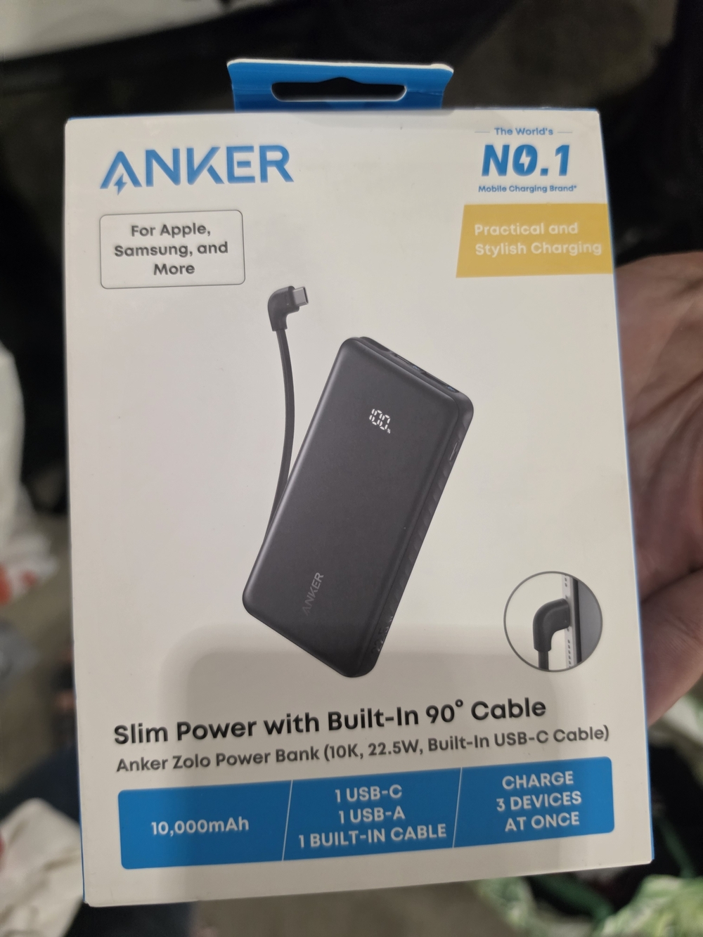 Anker Slim Power Bank 10,000mAh with Built-In 90° Cable